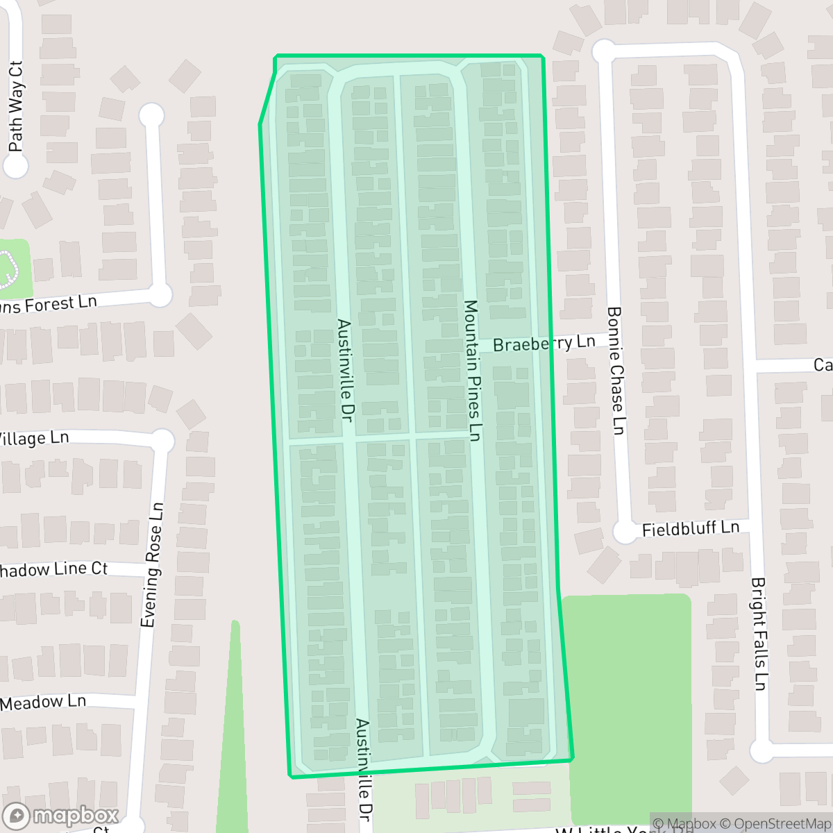 Map showing the location of Austinville, Houston, TX