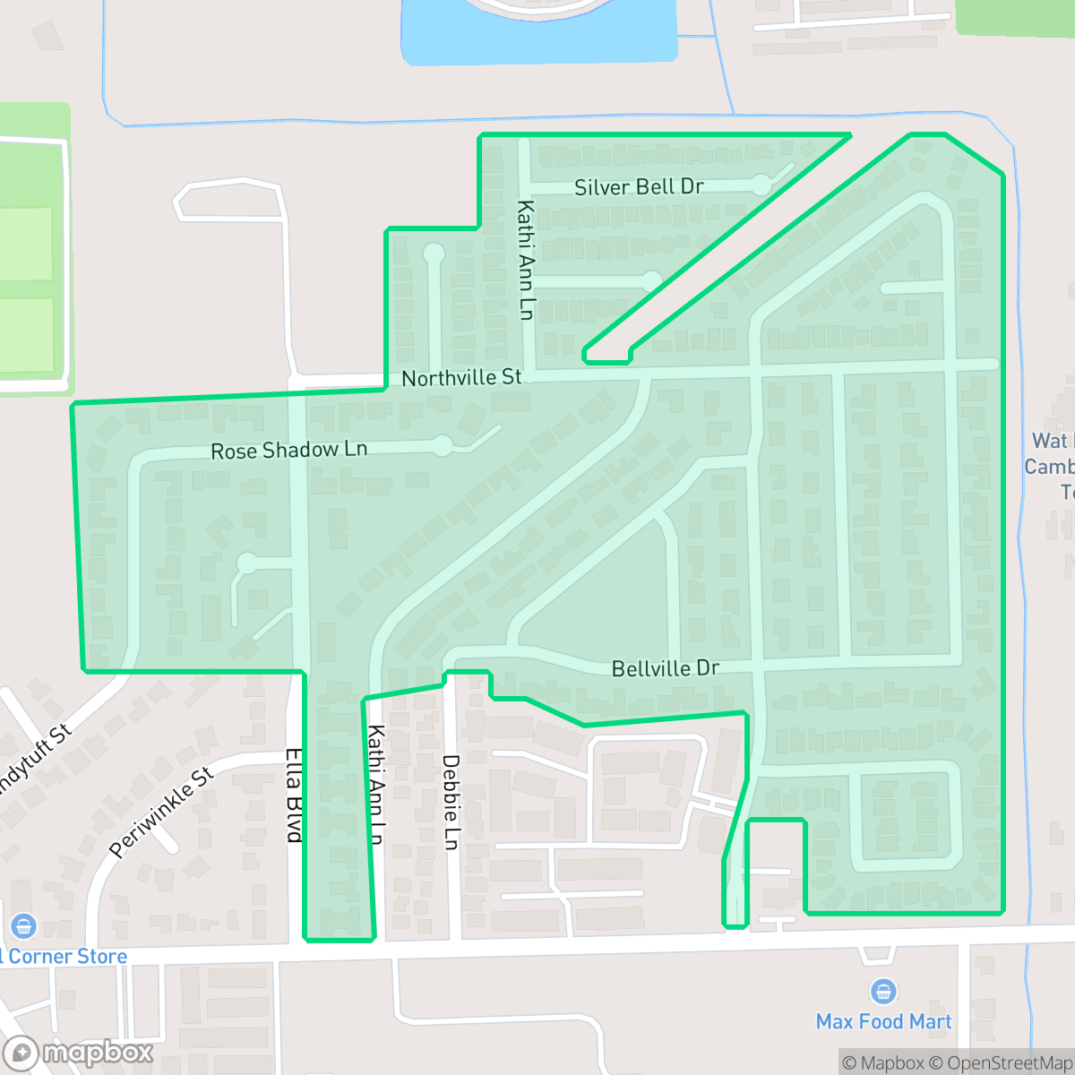 Map showing the location of Blue Bell Village, Houston, TX