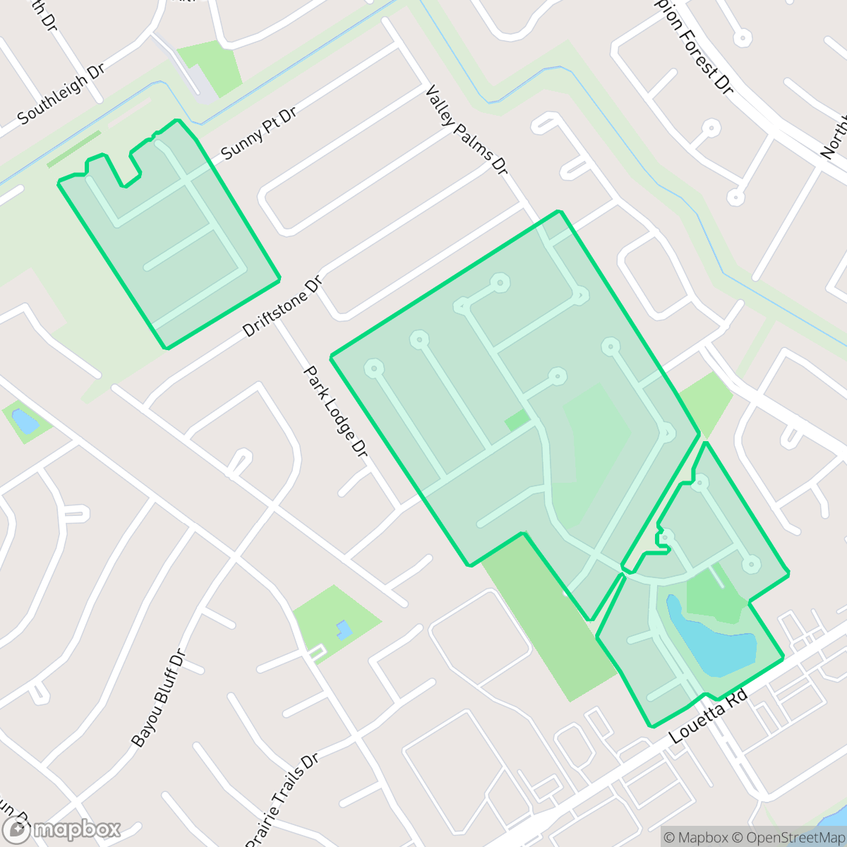 Map showing the location of Champion Springs, Houston, TX