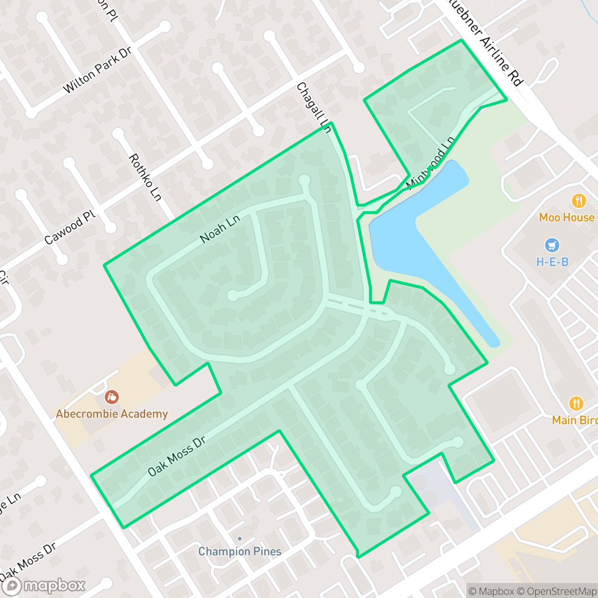 Map showing the location of Champion Woods Estates, Houston, TX