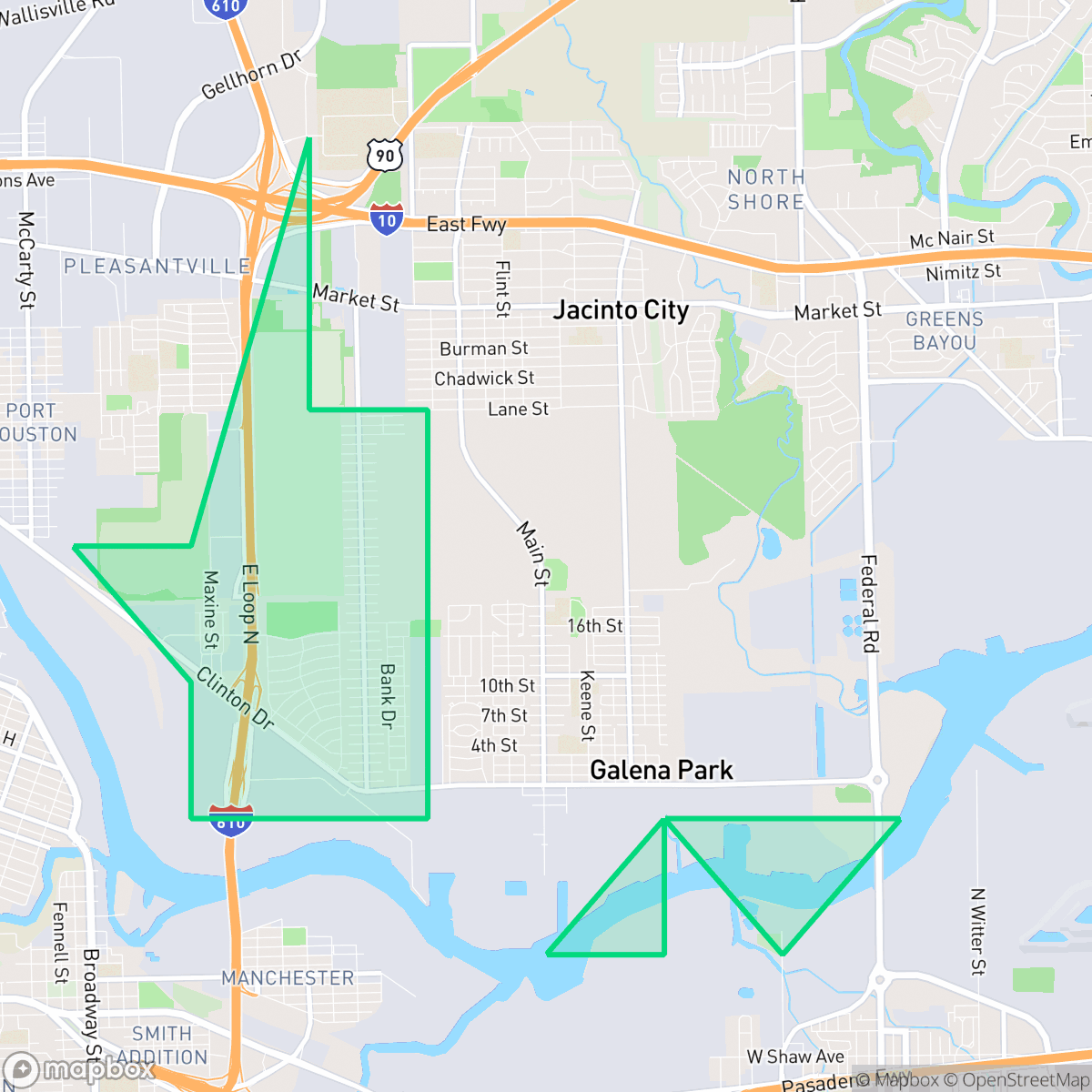 Map showing the location of Clinton Park Tri-Community, Houston, TX