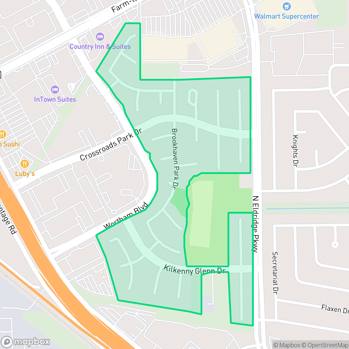 Map showing the location of Crossroads Park, Houston, TX