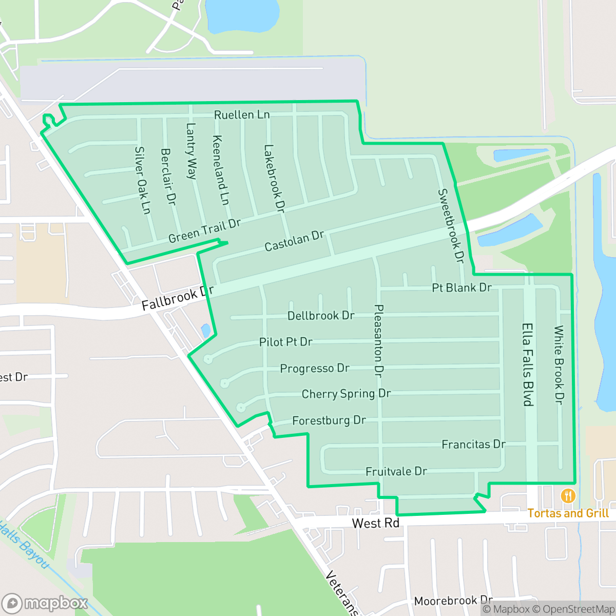 Map showing the location of Fallbrook, Houston, TX