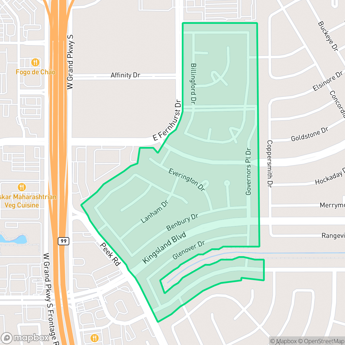 Map showing the location of Governor's Place, Houston, TX