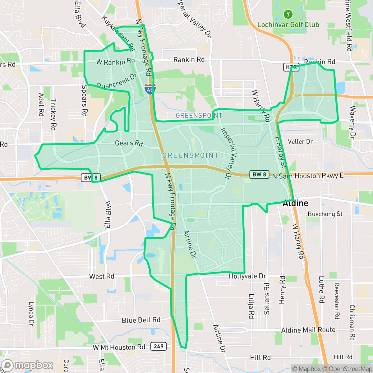 Map showing the location of Greater Greenspoint, Houston, TX