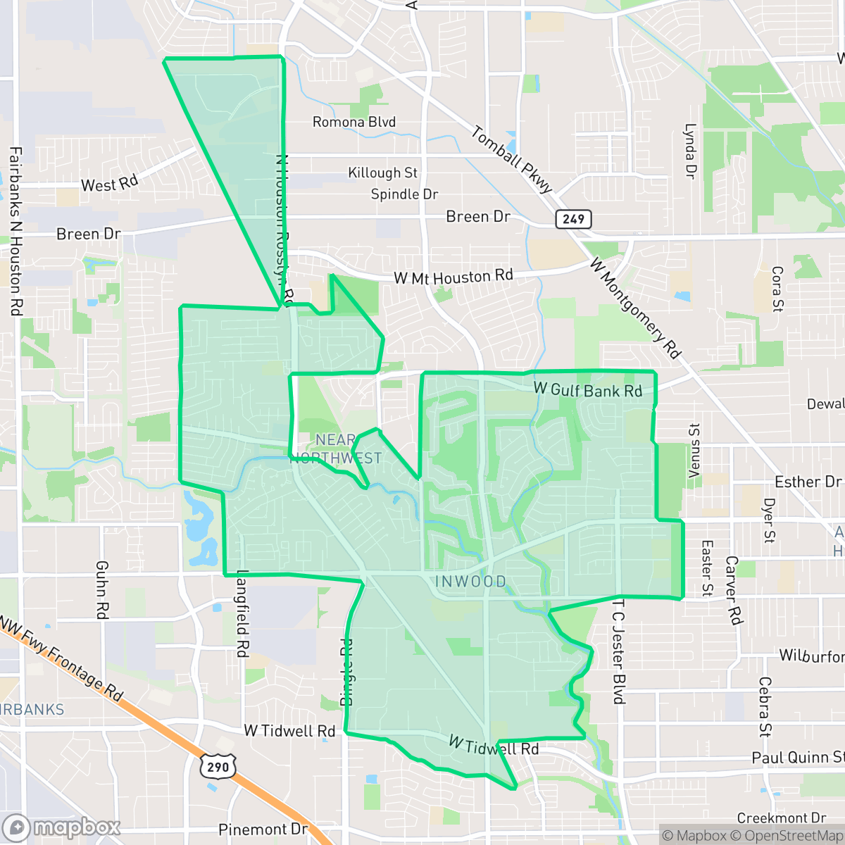 Map showing the location of Greater Inwood, Houston, TX