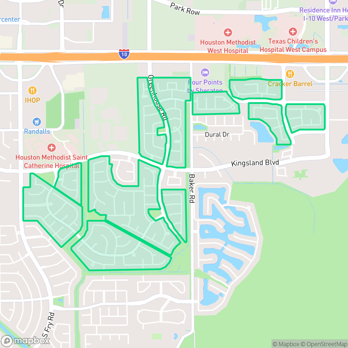 Map showing the location of Green Trails, Houston, TX