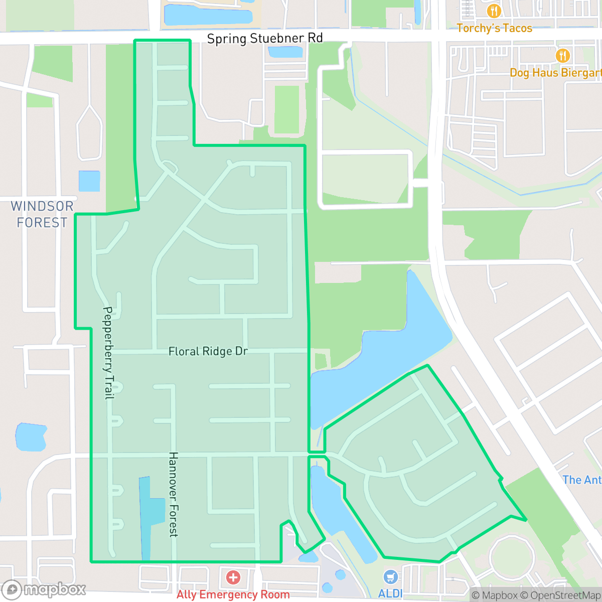 Map showing the location of Hannover Village, Houston, TX