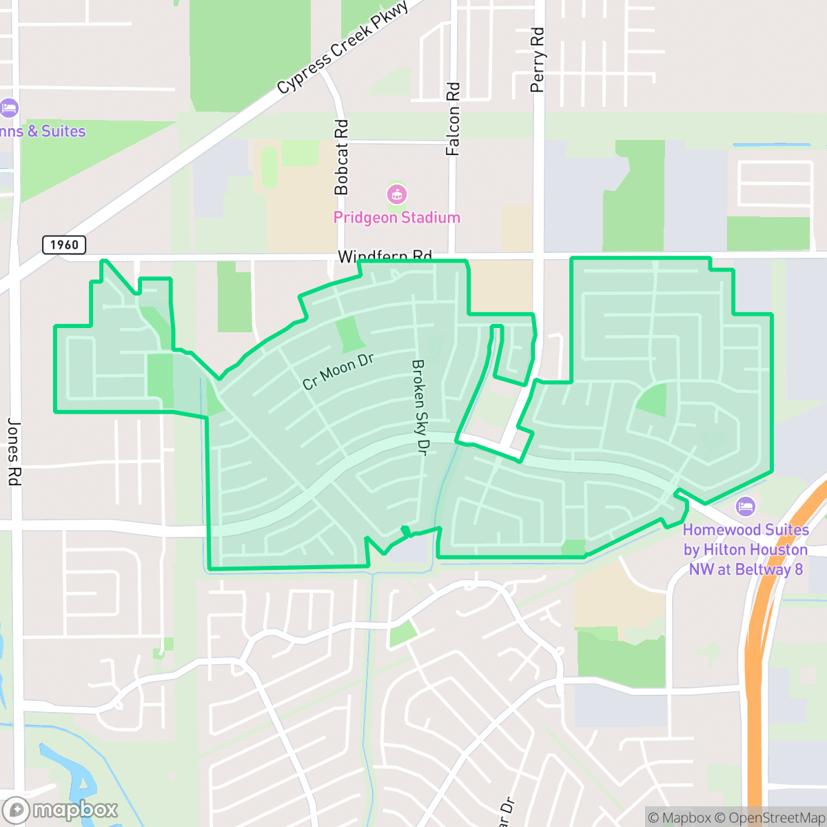 Map showing the location of Harvest Bend, Houston, TX