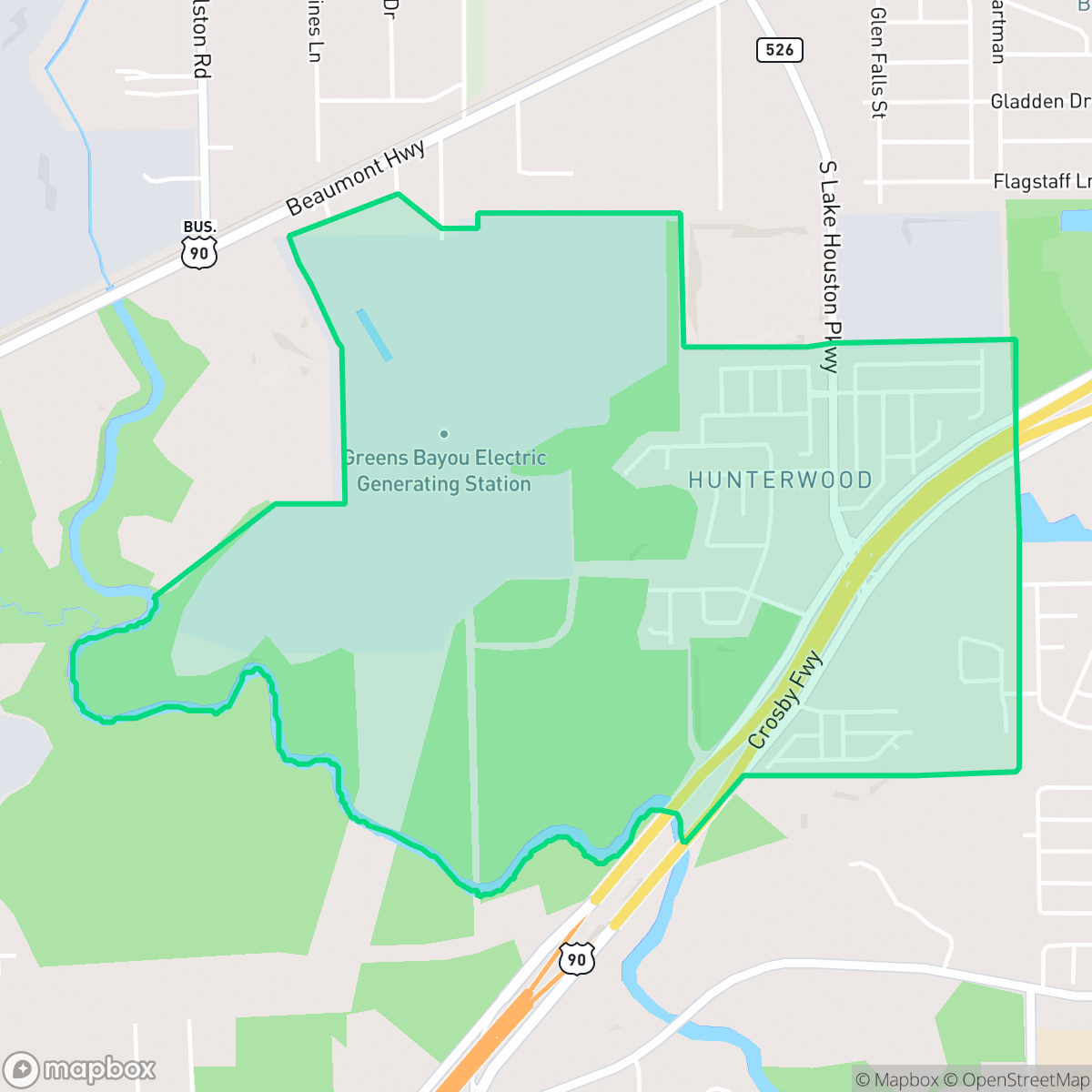 Map showing the location of Hunterwood, Houston, TX