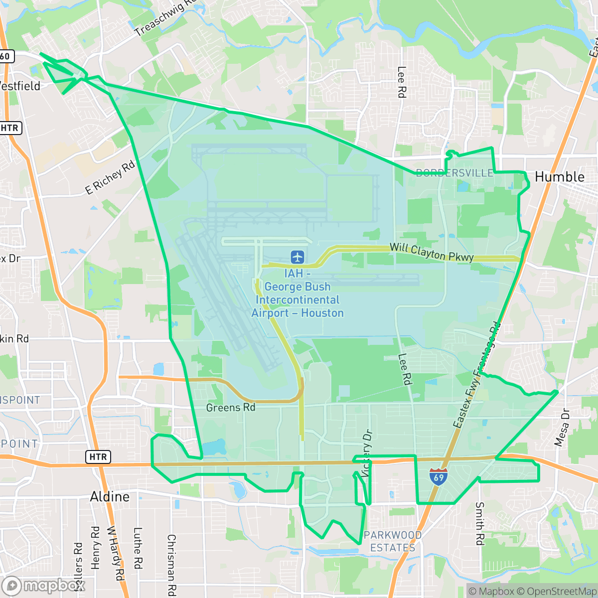 Map showing the location of Iah - Airport Area, Houston, TX
