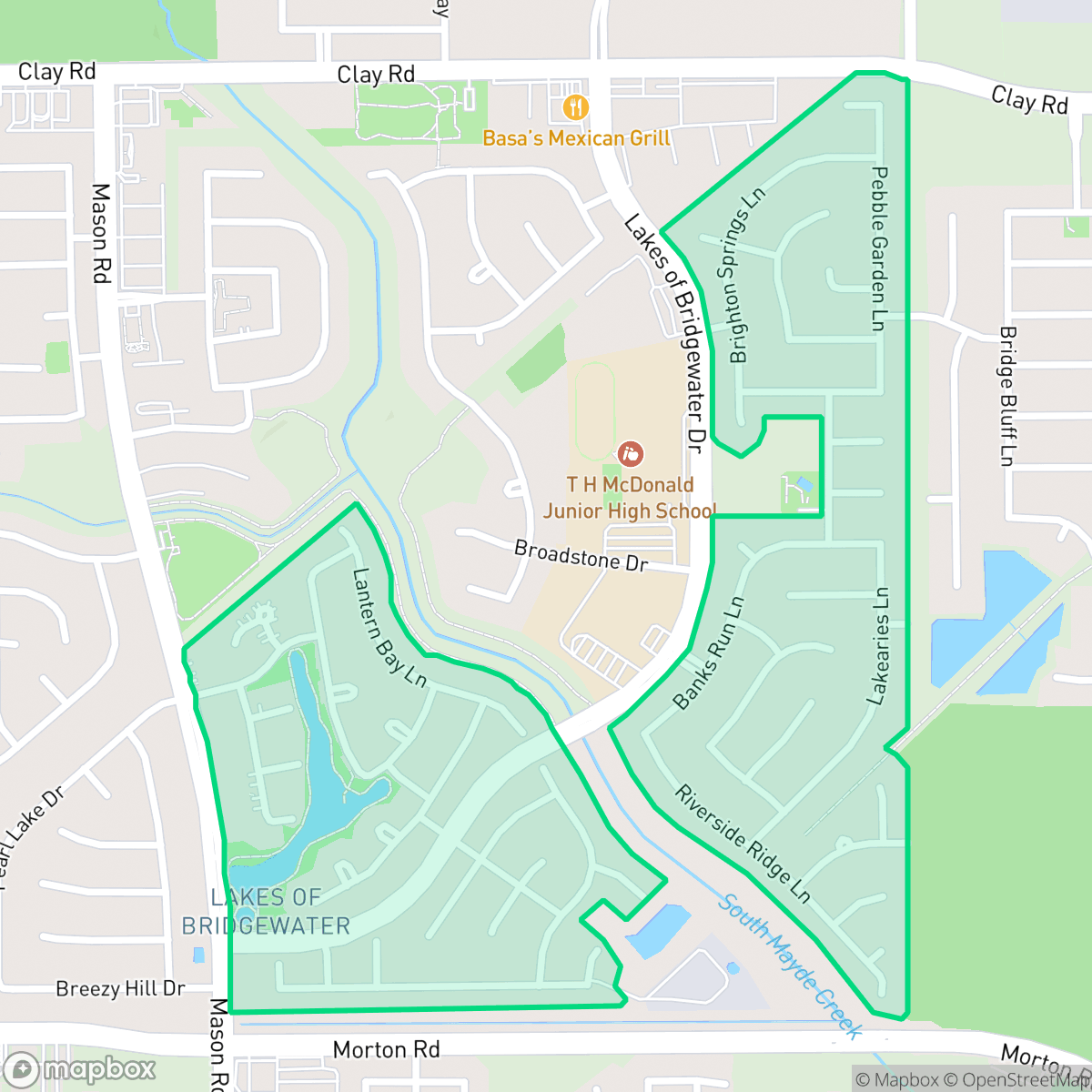 Map showing the location of Lakes of Bridgewater, Houston, TX