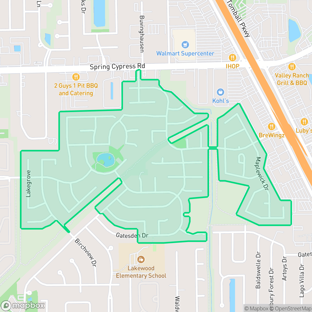 Map showing the location of Lakewood Grove, Houston, TX