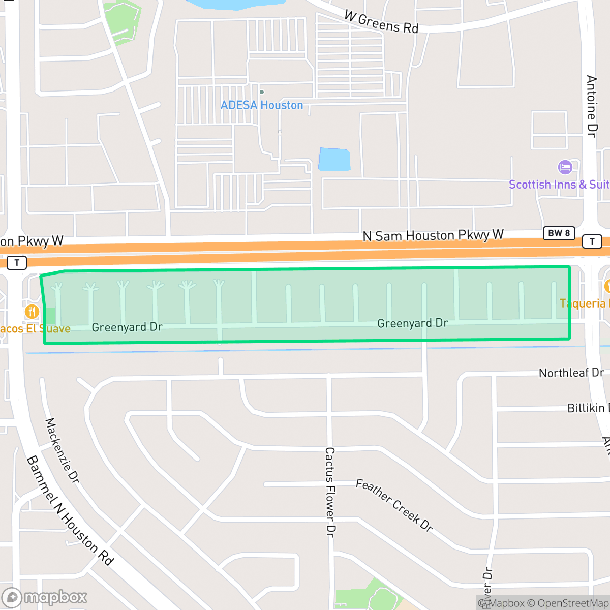 Map showing the location of Lincoln Green South, Houston, TX