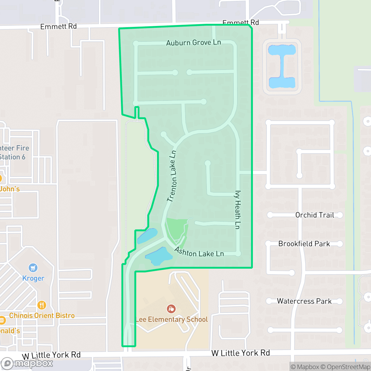 Map showing the location of McKendree Park, Houston, TX