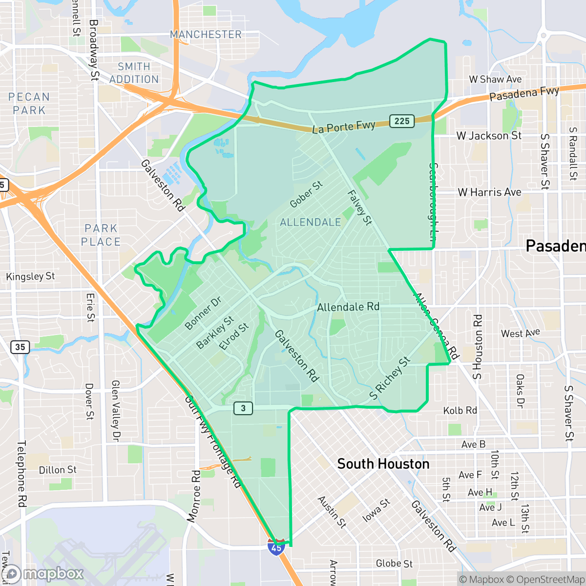 Map showing the location of Meadowbrook - Allendale, Houston, TX
