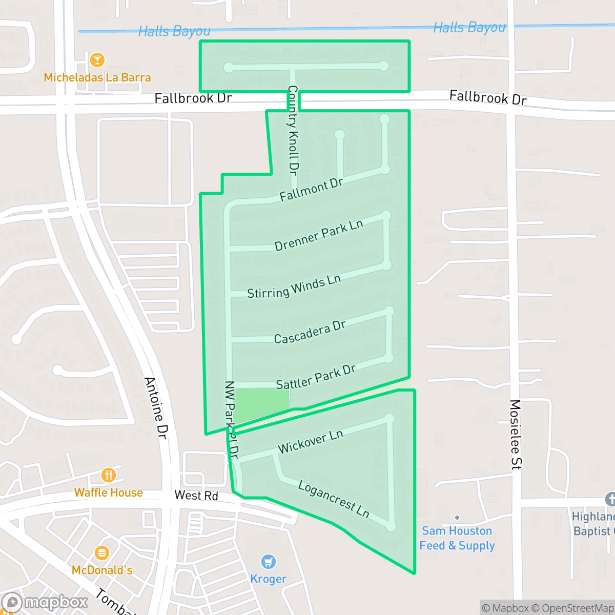 Map showing the location of Northwest Park Place, Houston, TX