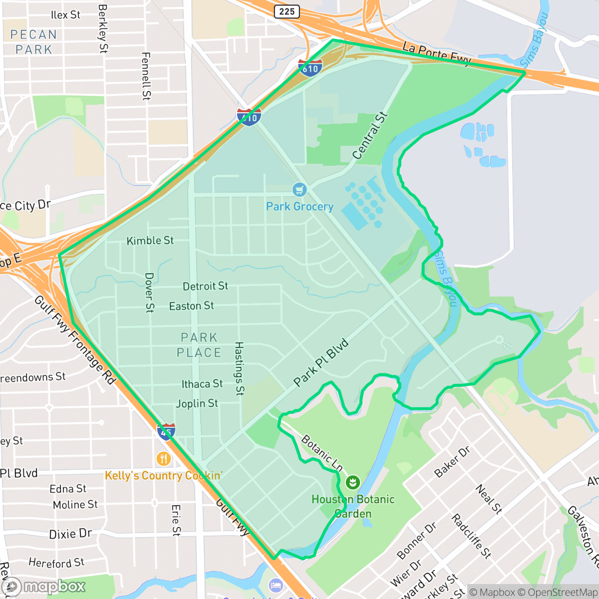 Map showing the location of Park Place, Houston, TX