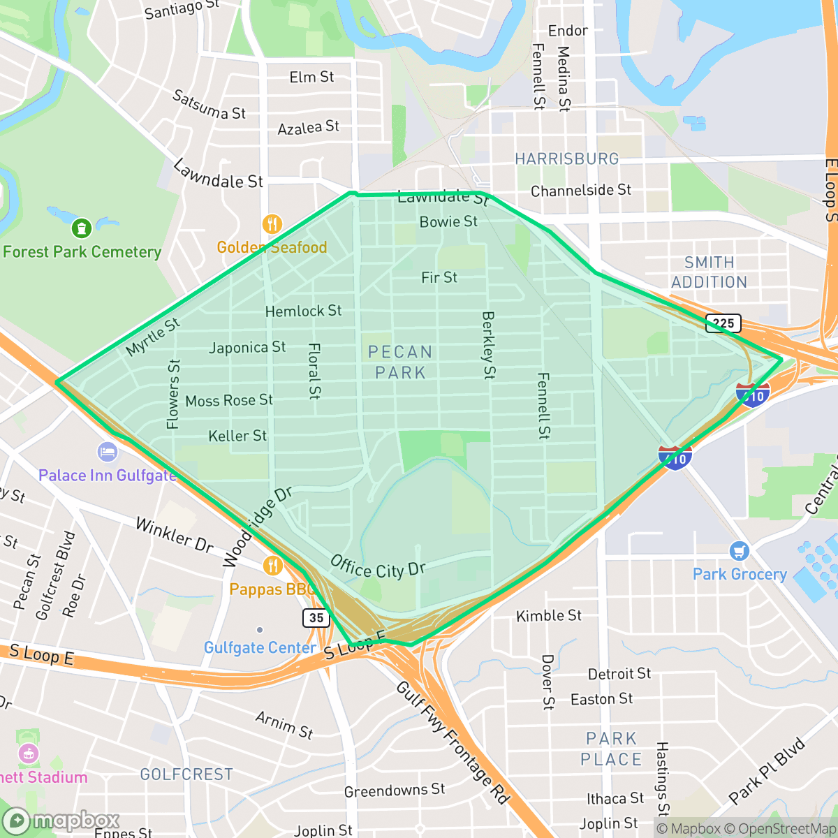 Map showing the location of Pecan Park, Houston, TX
