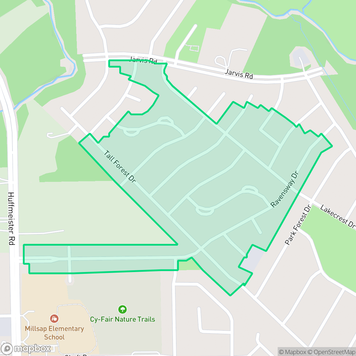 Map showing the location of Ravensway, Houston, TX