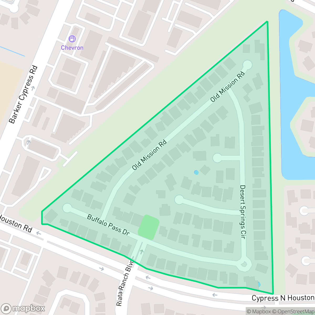 Map showing the location of Riata Vista, Houston, TX