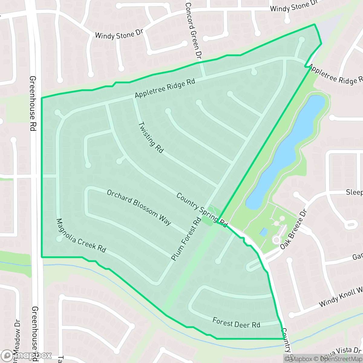 Map showing the location of Rolling Creek, Houston, TX