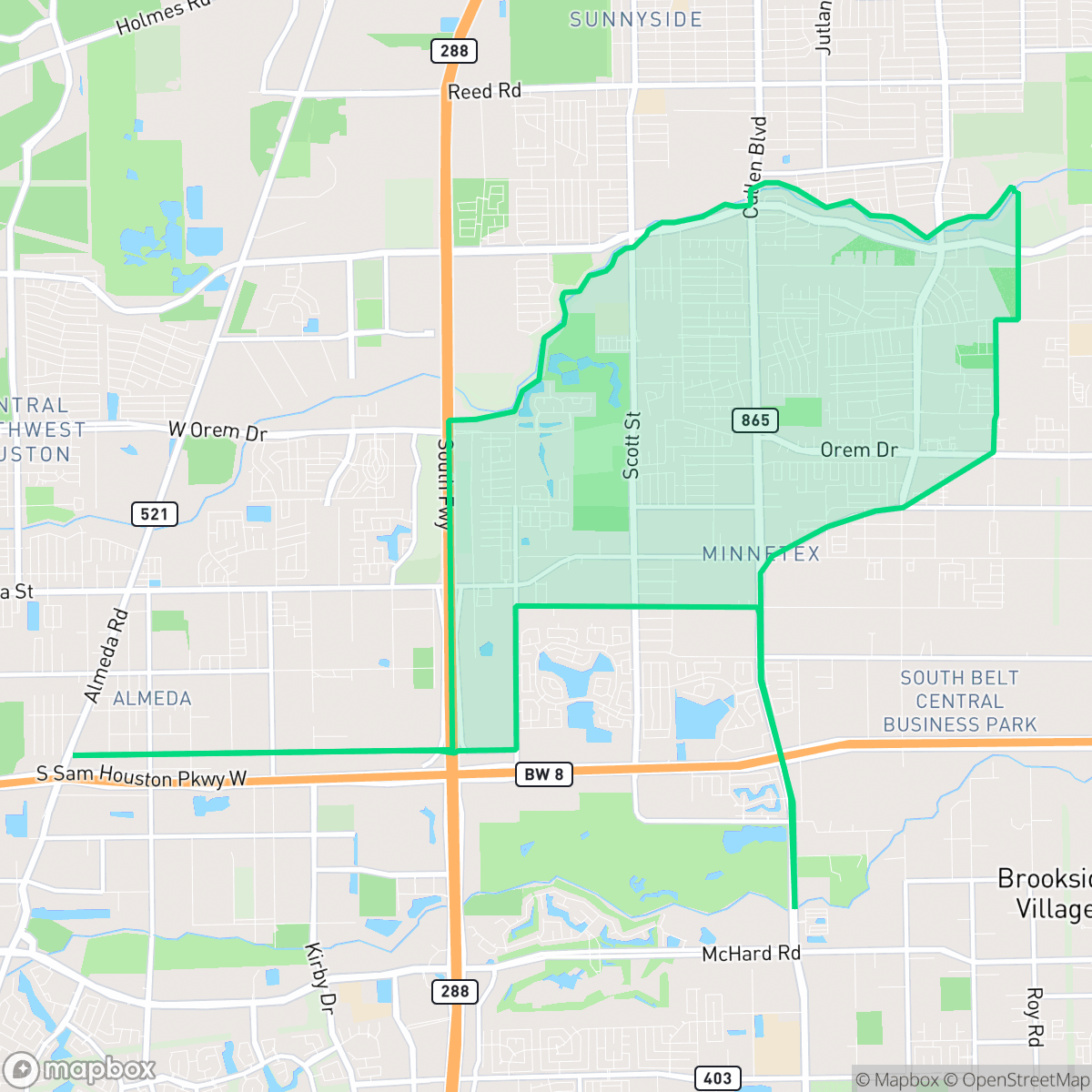 Map showing the location of South Acres - Crestmont Park, Houston, TX