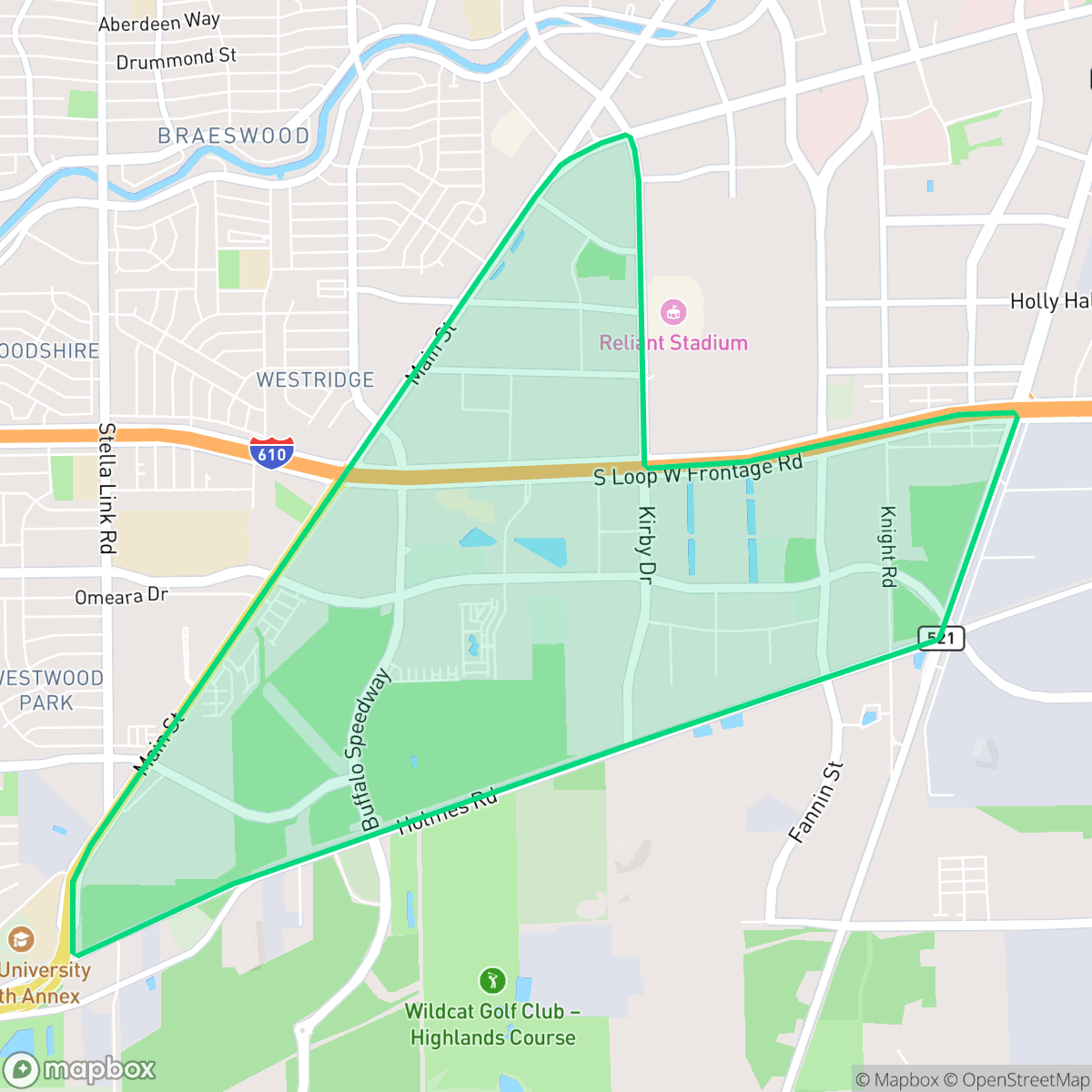 Map showing the location of South Main, Houston, TX