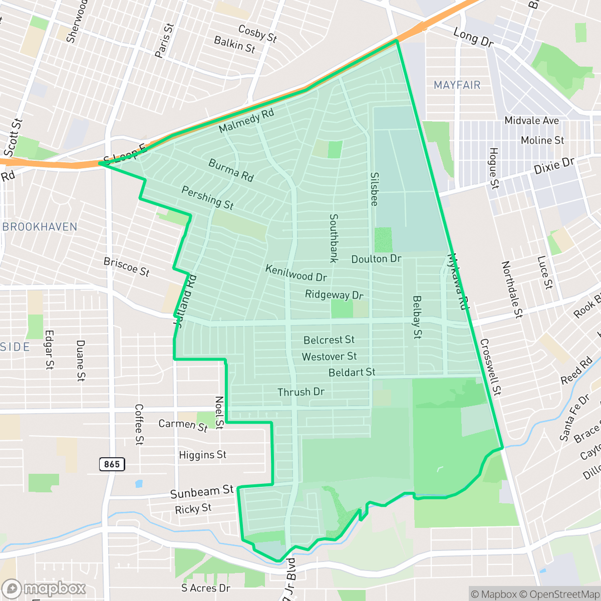 Map showing the location of South Park, Houston, TX