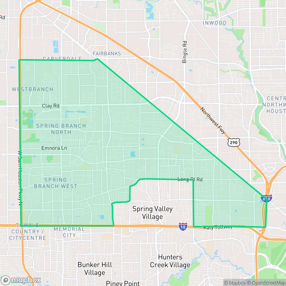 Map showing the location of Spring Branch, Houston, TX