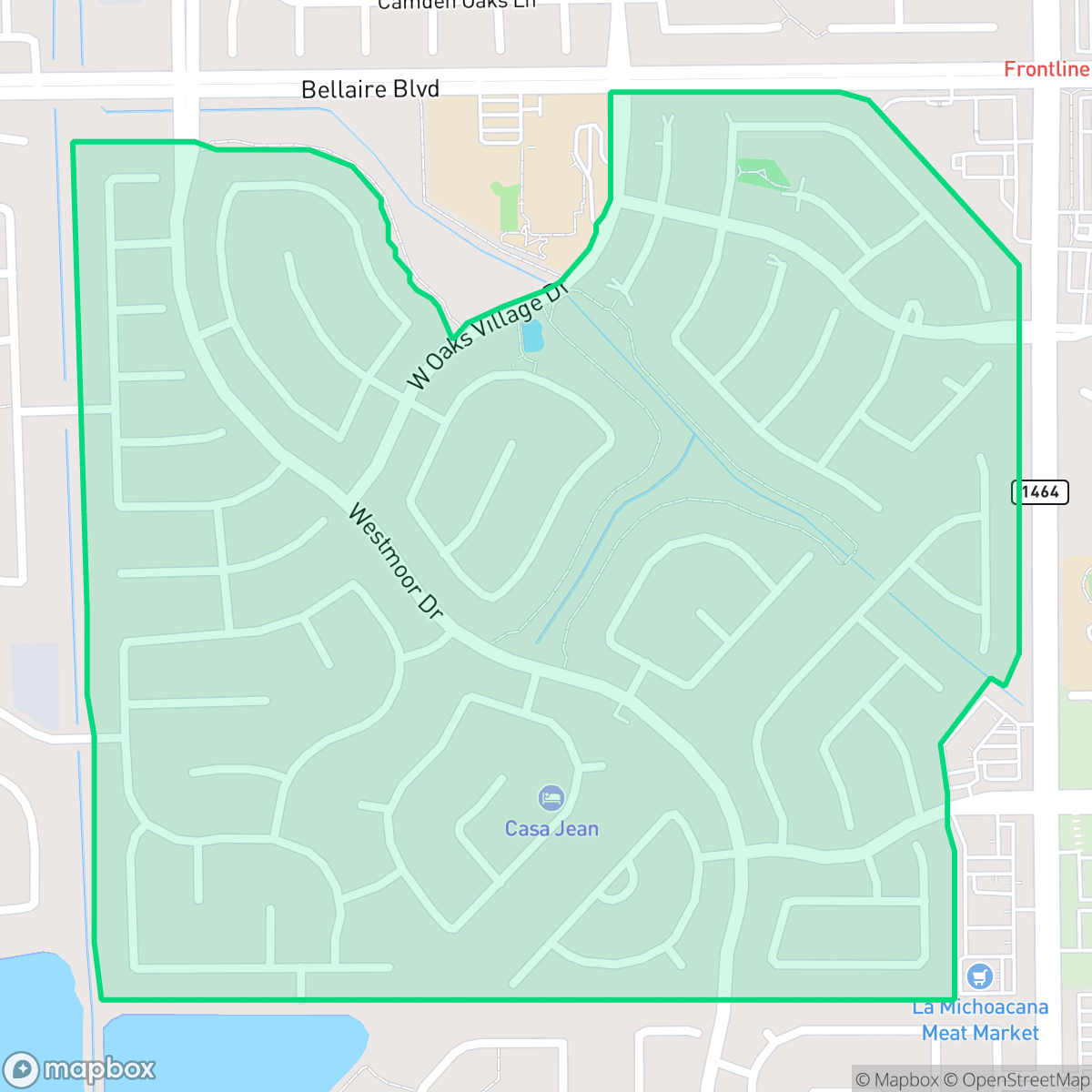 Map showing the location of Twin Oaks Village, Houston, TX