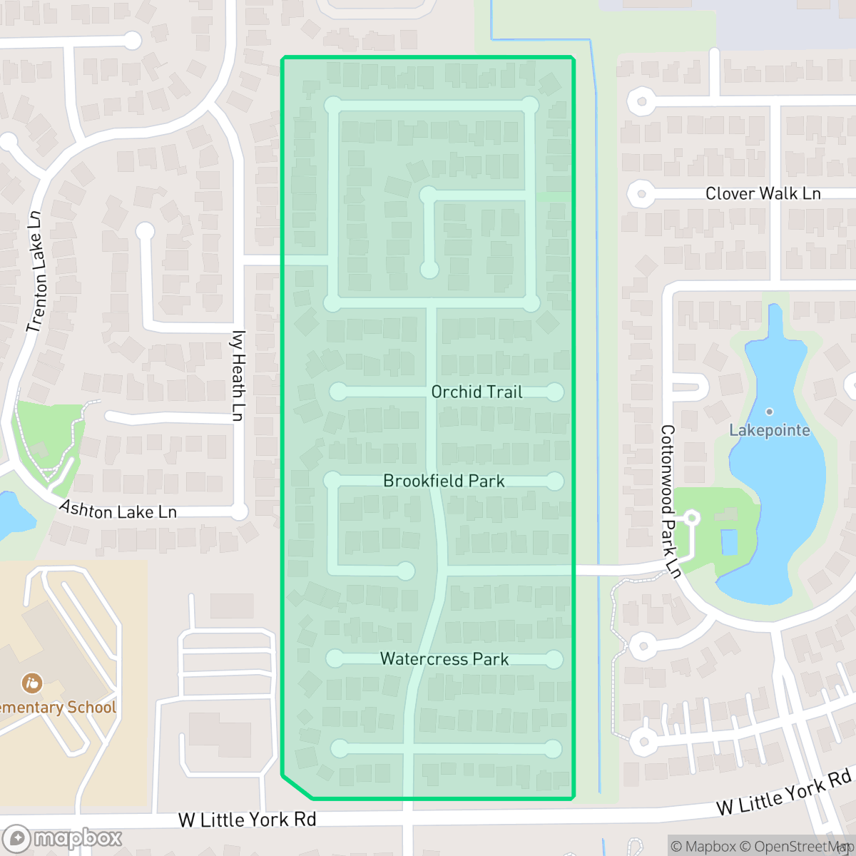 Map showing the location of Villages at Lakepointe, Houston, TX