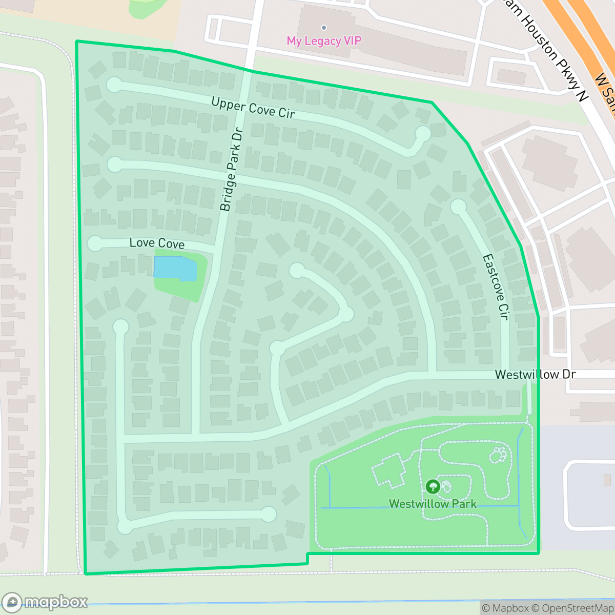 Map showing the location of Westbridge, Houston, TX