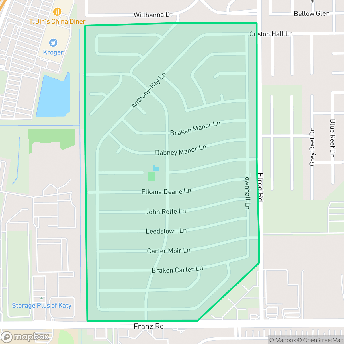 Map showing the location of Williamsburg Colony, Houston, TX