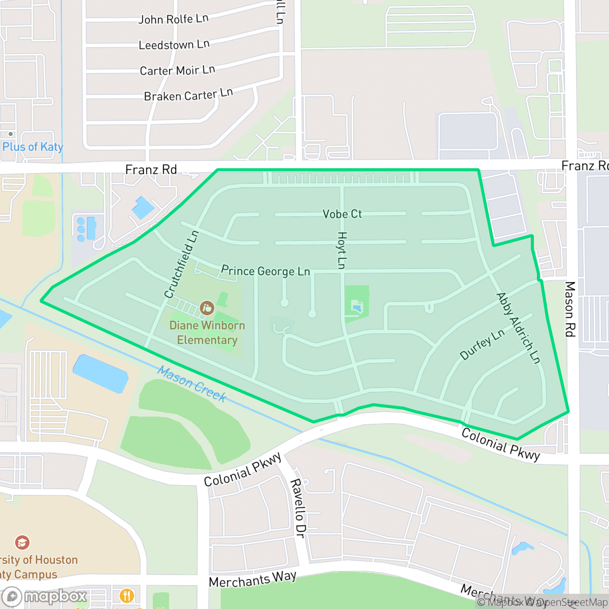 Map showing the location of Williamsburg Settlement, Houston, TX