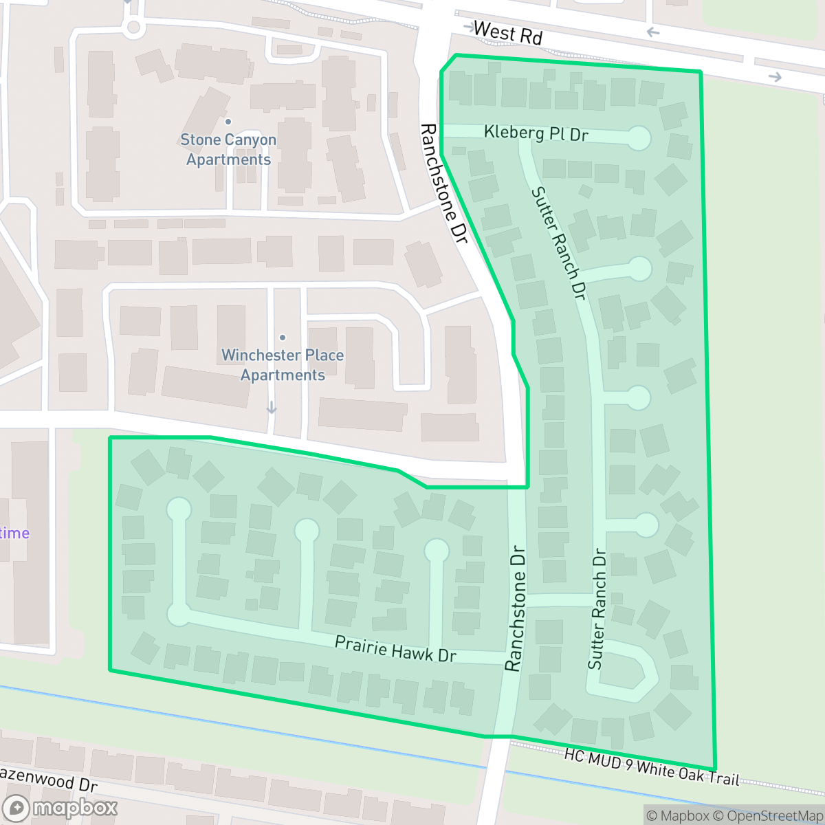 Map showing the location of Winchester Meadows, Houston, TX