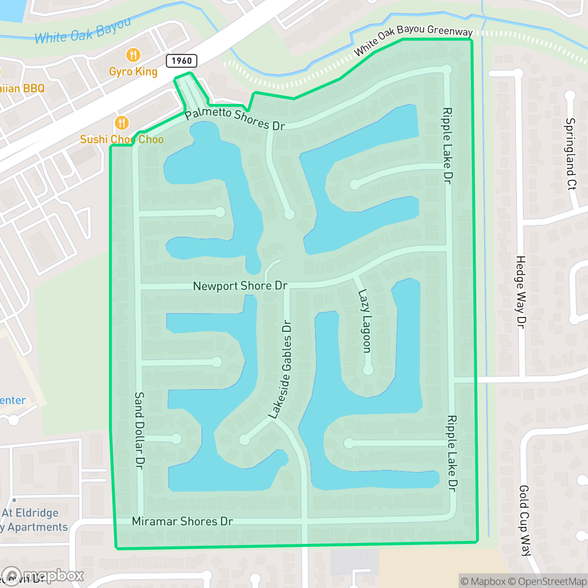 Map showing the location of Windermere Lakes, Houston, TX