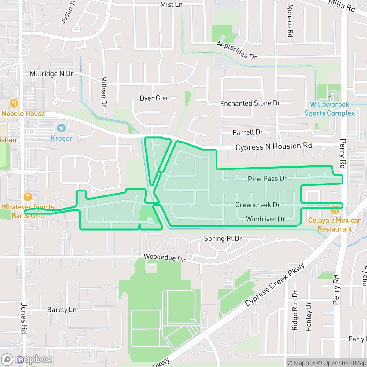 Map showing the location of Woodedge Village, Houston, TX