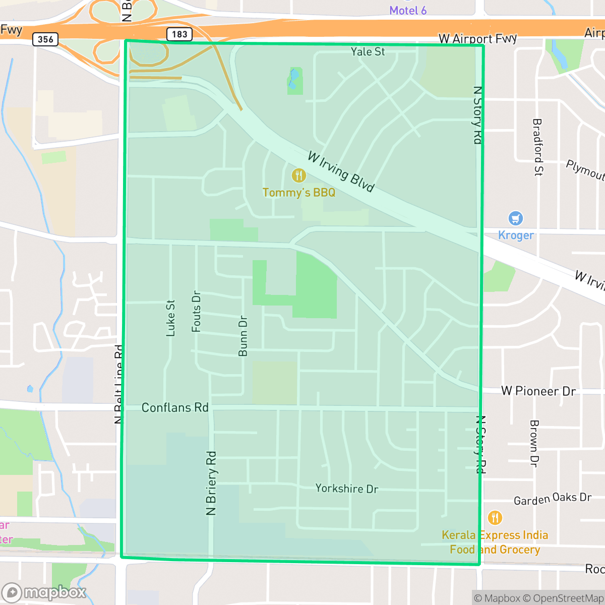 Map showing the location of Pioneer, Irving, TX