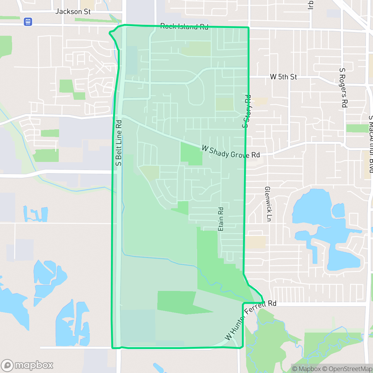 Map showing the location of Running Bear, Irving, TX