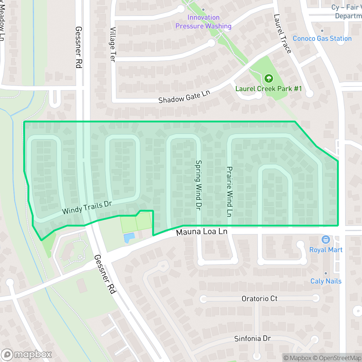 Map showing the location of Windfern Gardens, Jersey Village, TX