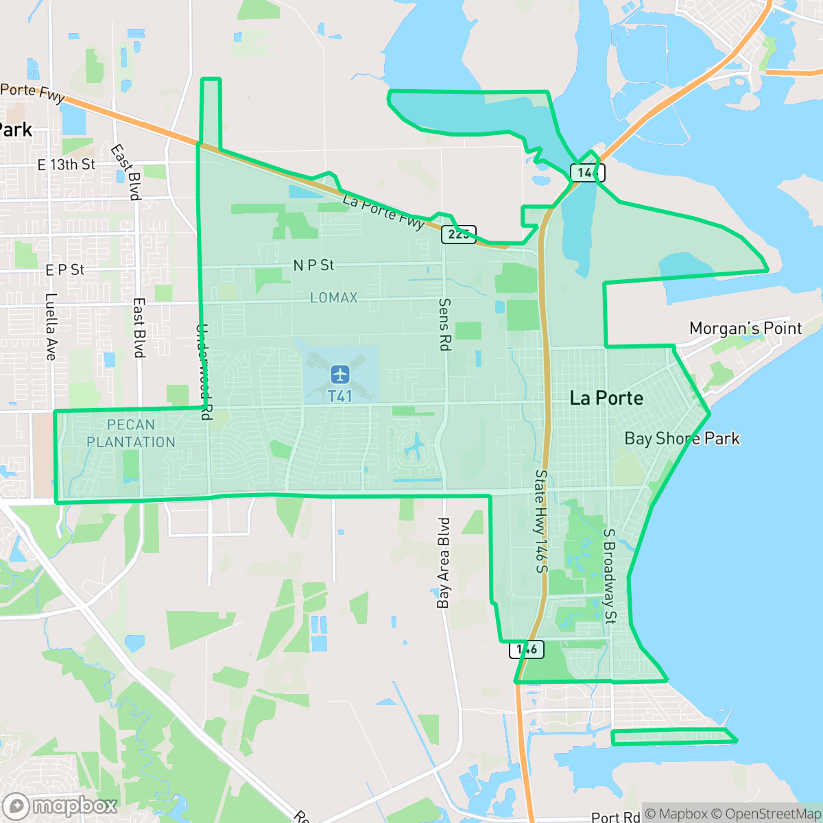 Map showing the location of La Porte, TX — coverage area