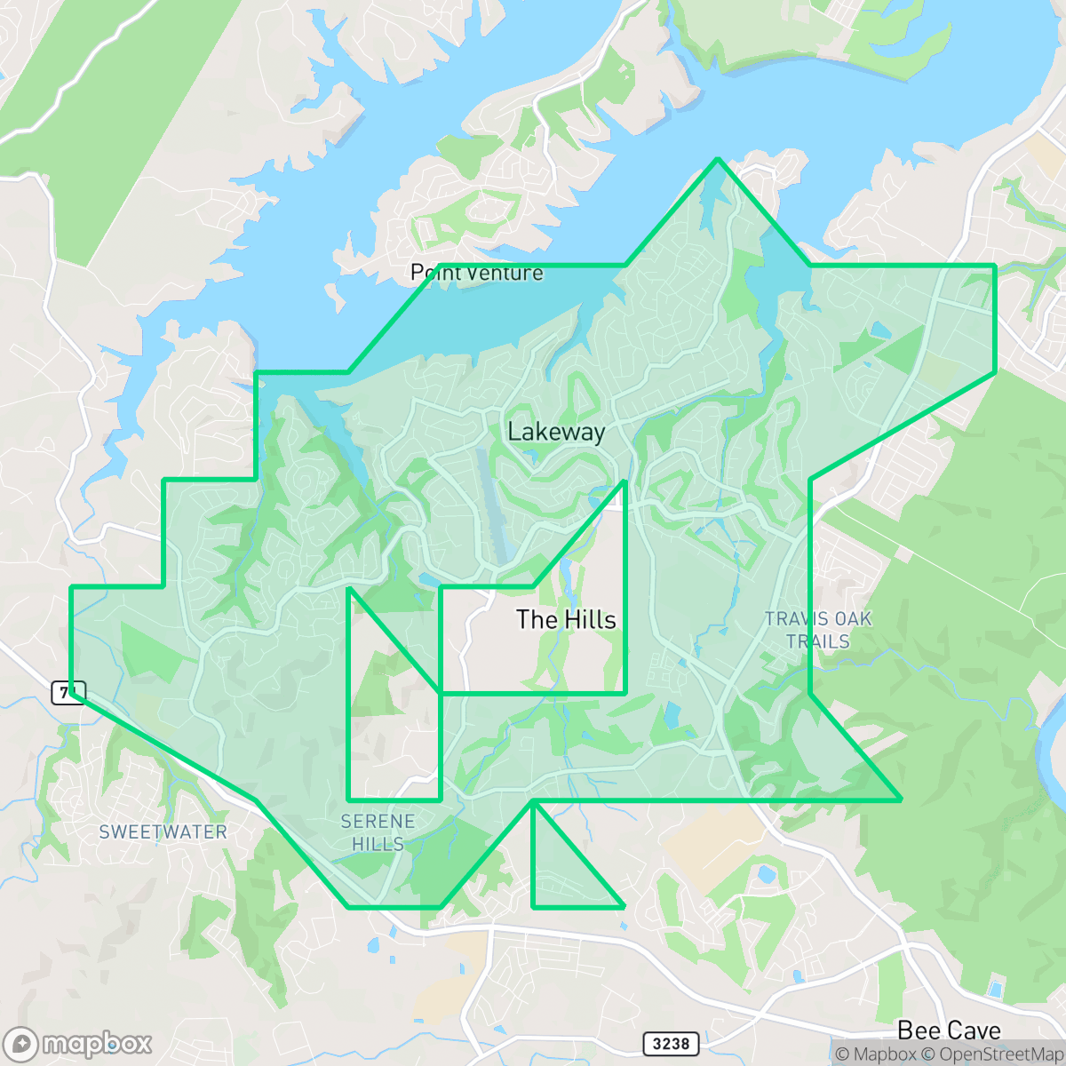 Map showing the location of Lakeway, TX — coverage area