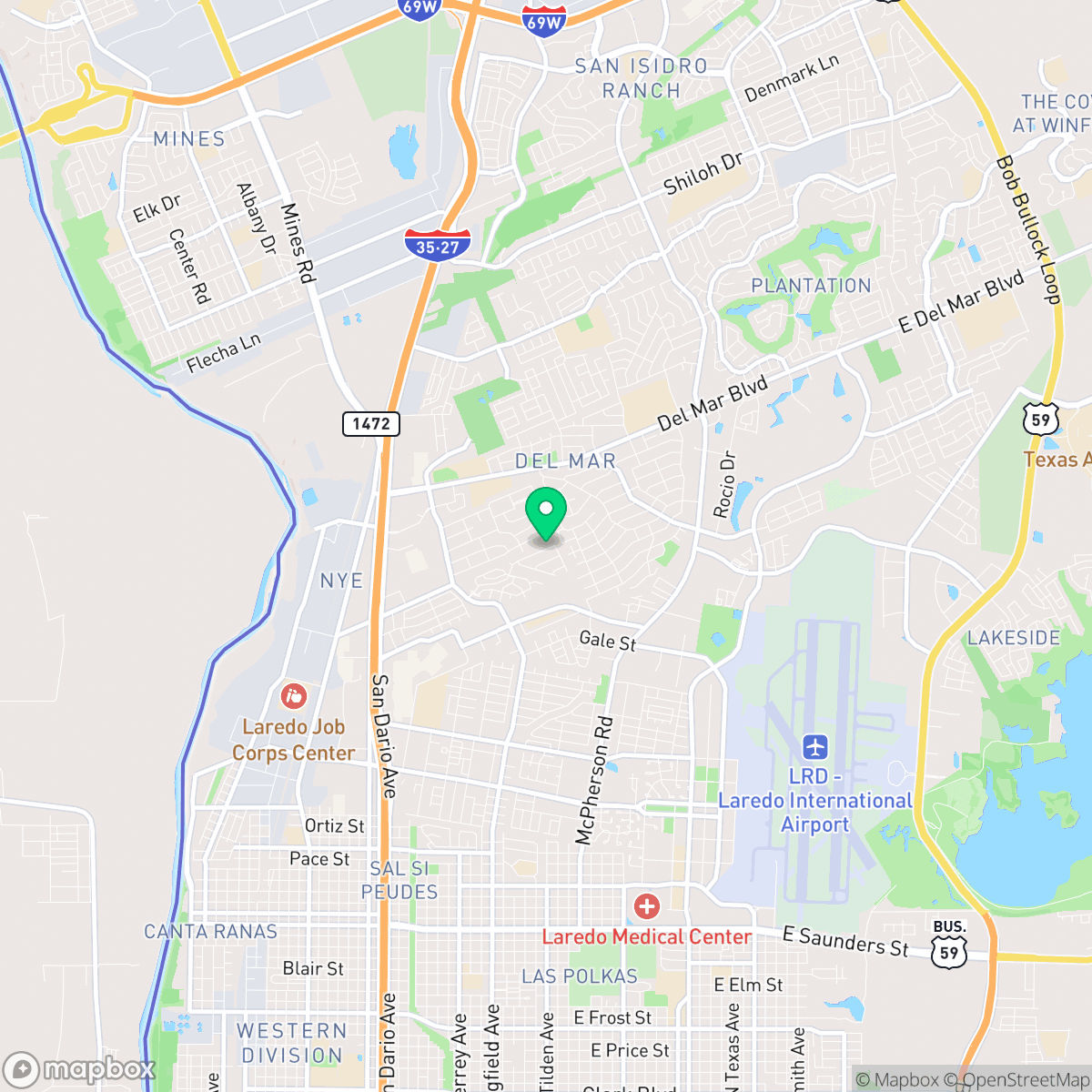 Map showing the location of Laredo, TX — coverage area