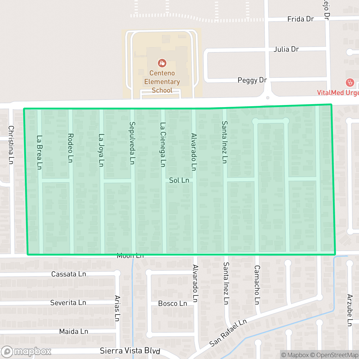 Map showing the location of Colonia Los Angeles, Laredo, TX