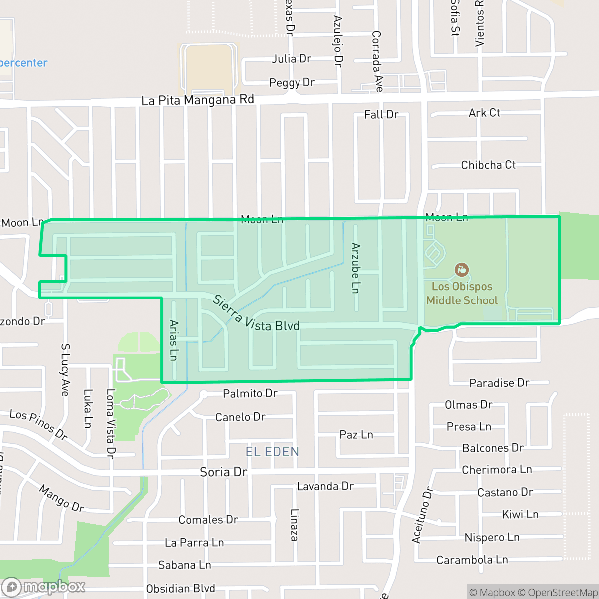 Map showing the location of Colonia Los Obispos, Laredo, TX
