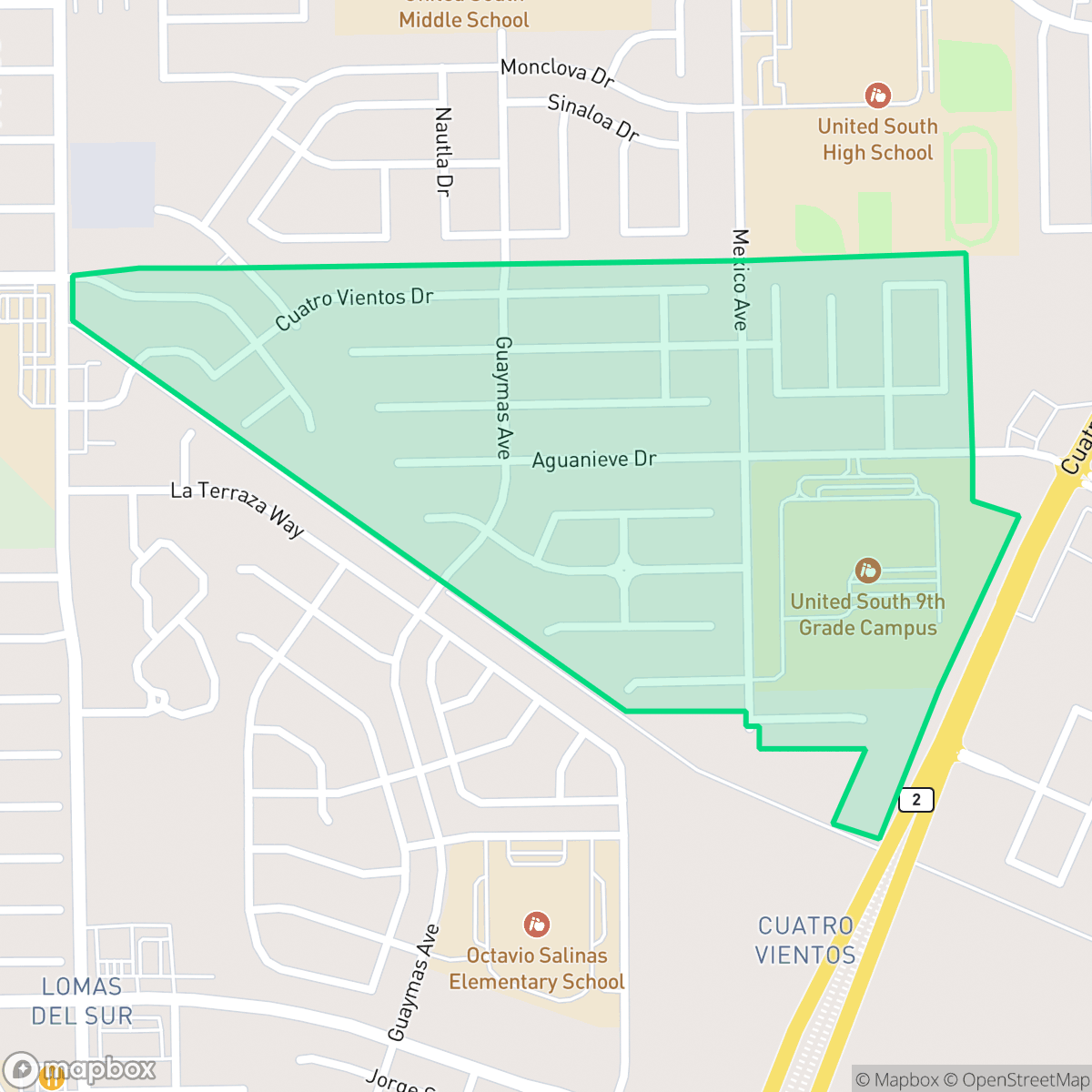 Map showing the location of Cuatro Vientos Norte, Laredo, TX