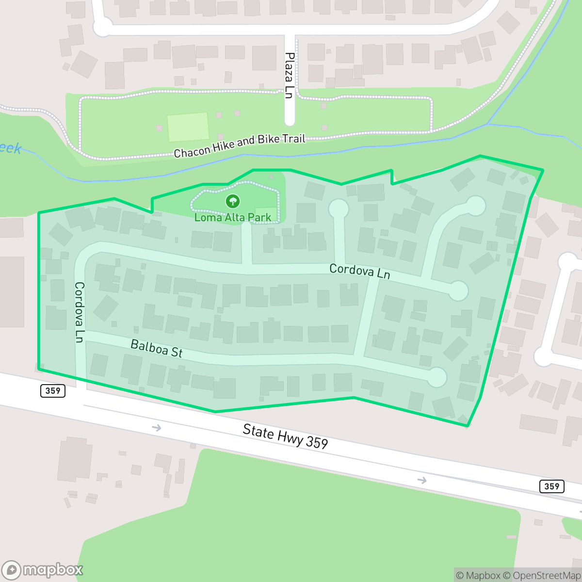 Map showing the location of Loma Alta, Laredo, TX