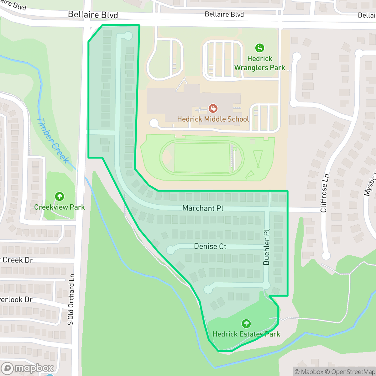 Map showing the location of Hedrick Estates, Lewisville, TX