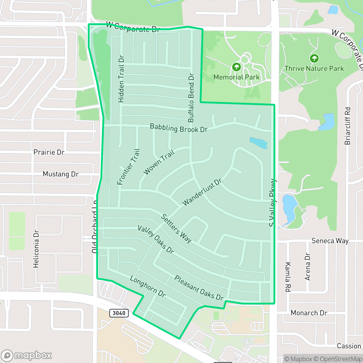 Map showing the location of Indian Oaks/Valley Oaks/Water Oak Estates, Lewisville, TX